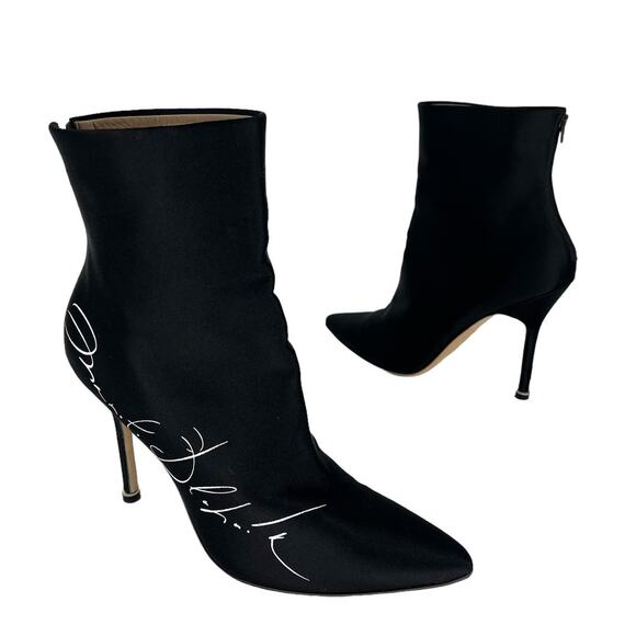 Manolo Blahnik + Vetements Printed Satin Ankle Boots In Black - Picture 2 of 16